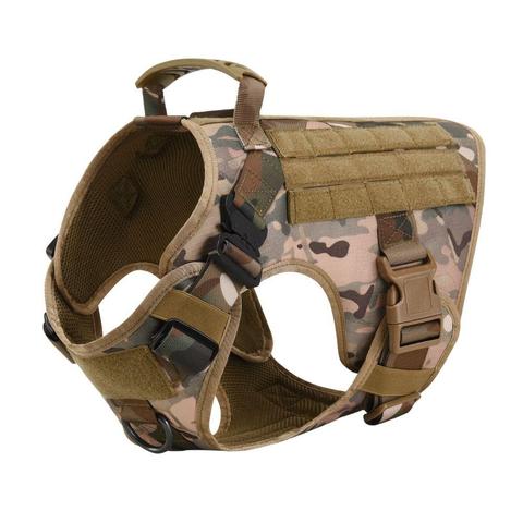 Adjustable military tactical dog harness for German Shepherd, featuring sturdy design and secure fit for pets.
