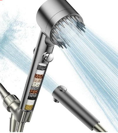Aiqi Third Gear Adjustable Supercharged Shower Head with hose, showcasing its sleek design and multiple spray settings for household bath.