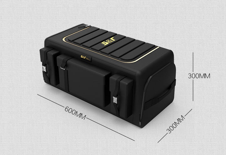 Aiqi car trunk storage box folded inside a vehicle, showing its compact design and spacious interior for organizing car essentials.