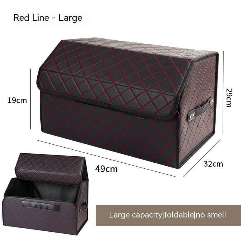 Aiqi multifunctional leather foldable car trunk and storage box showing its sturdy, foldable design for organized vehicle storage.
