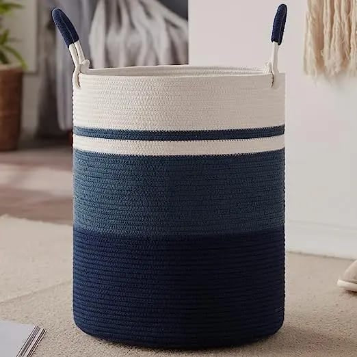 Cotton string knitted storage basket by RenFan, home organization storage bin with woven design for household use.