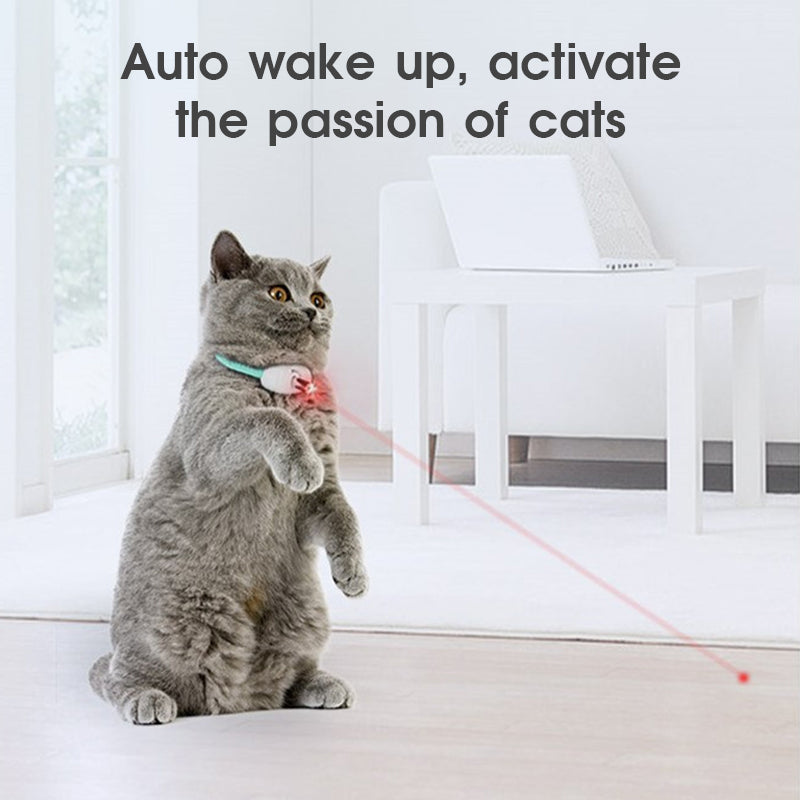 Aiqi automatic laser cat toy collar with smart teasing laser, USB charging, designed for interactive kitten play and pet training.