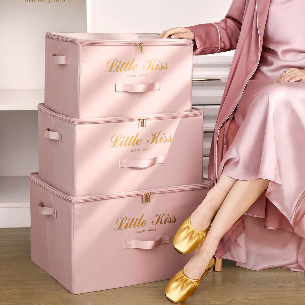 Aiqi foldable fabric wardrobe storage box for clothes, featuring a spacious, lightweight design ideal for organizing household garments.