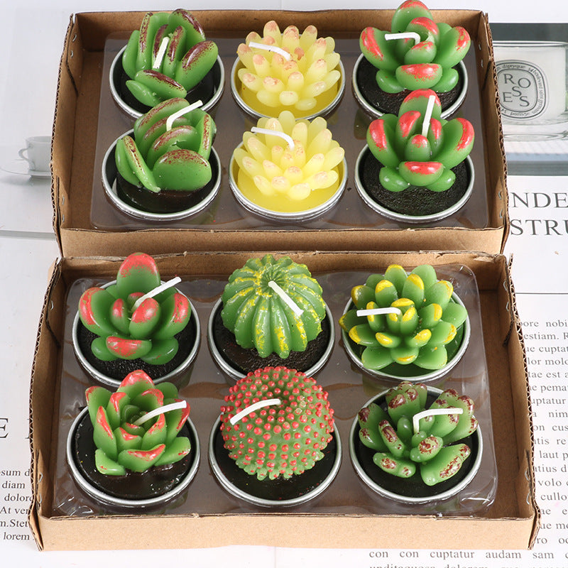 RenFan simulated succulent candle for aromatherapy, featuring a realistic plant design and calming scent in a decorative container.