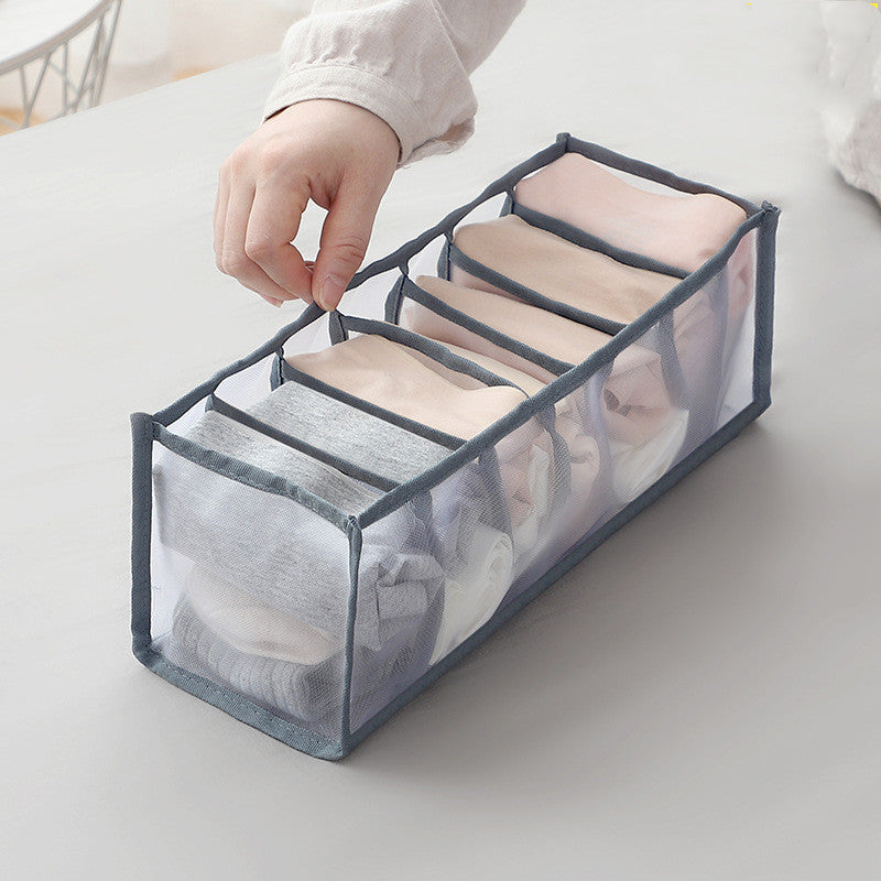 Aiqi foldable mesh storage box for home use, collapsible fabric organizer with breathable mesh sides for versatile storage.