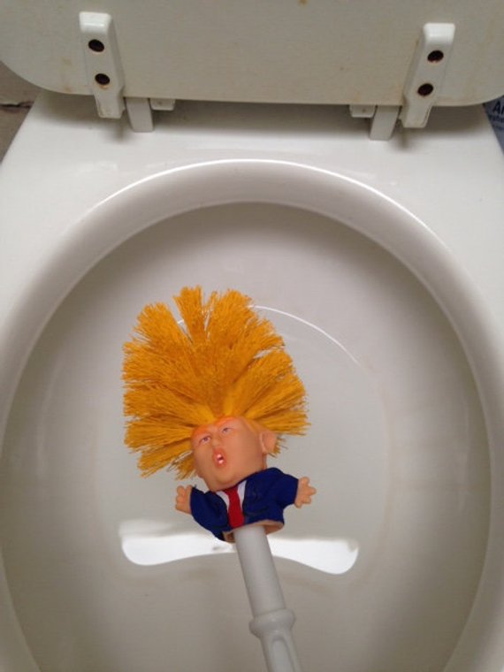 RenFan funny Donald Trump toilet brush for bathroom cleaning, featuring a humorous Trump-themed design.