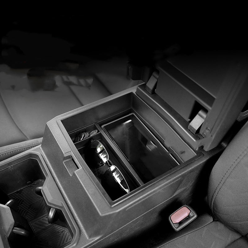 RenFan car storage armrest box with privacy compartment, modified pieces for central control storage, in a vehicle interior.
