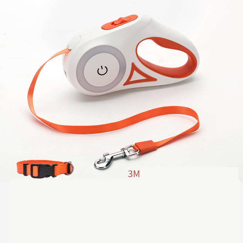 Aiqi retractable dog leash with collar for small and medium pets, featuring automatic traction and spotlight function.
