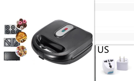 Aiqi 6-in-1 waffle maker with EU plug, showing its compact design and multiple plates for waffles, sandwiches, and more.