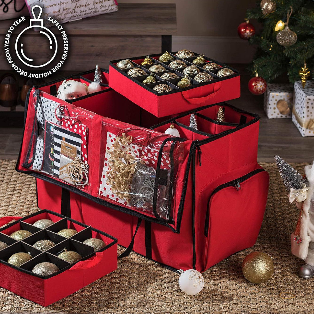 RenFan Christmas ball toy foldable storage box for home use, soft fabric container with festive holiday design and secure closure.