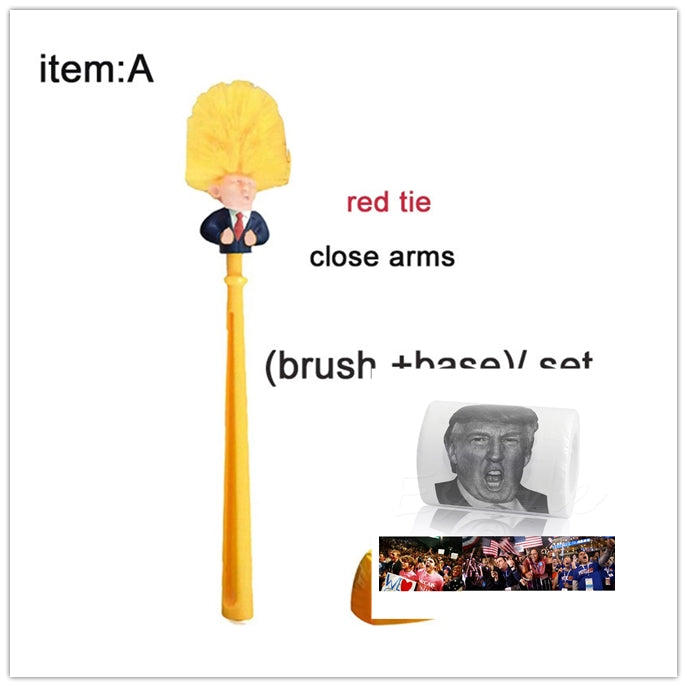 Funny Donald Trump toilet brush by RenFan, bathroom cleaning tool with humorous design for effective toilet cleaning.