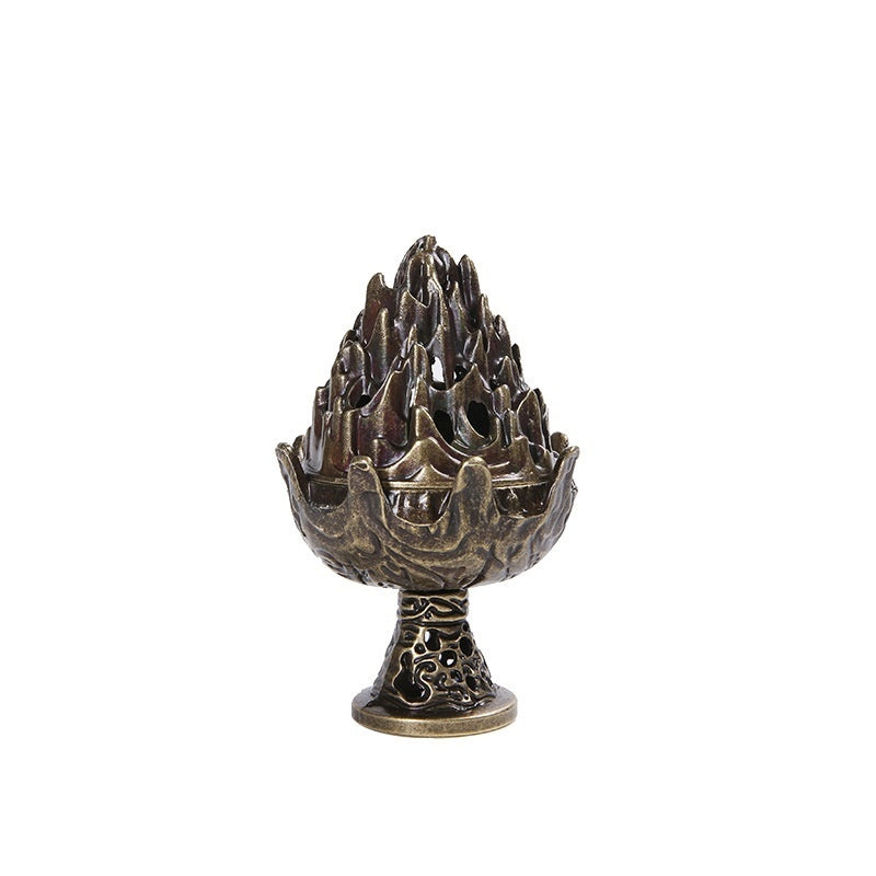 RenFan alloy aromatherapy stove for tea ceremony, antique-style scented香薰 ornament with intricate design and vintage appearance.