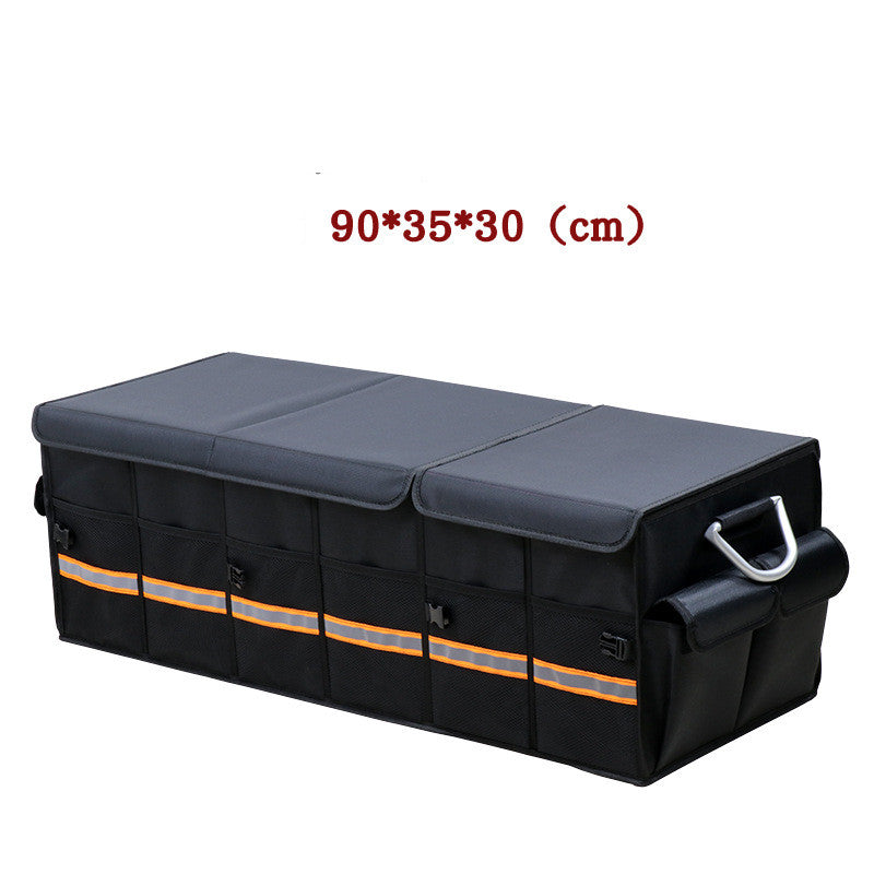 Foldable Aiqi car trunk organizer with lid, heavy-duty collapsible storage box for sedans and SUVs, designed for cargo organization.