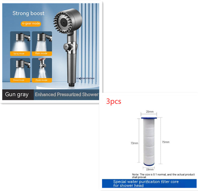 Aiqi third gear adjustable supercharged shower head with flexible hose for household bathroom use, featuring multiple spray settings.