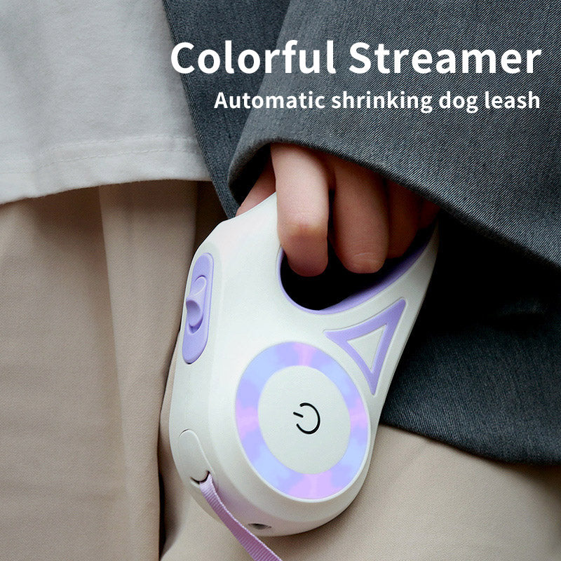 Aiqi retractable dog leash with collar for small and medium pets, featuring a spotlight and automatic traction rope.