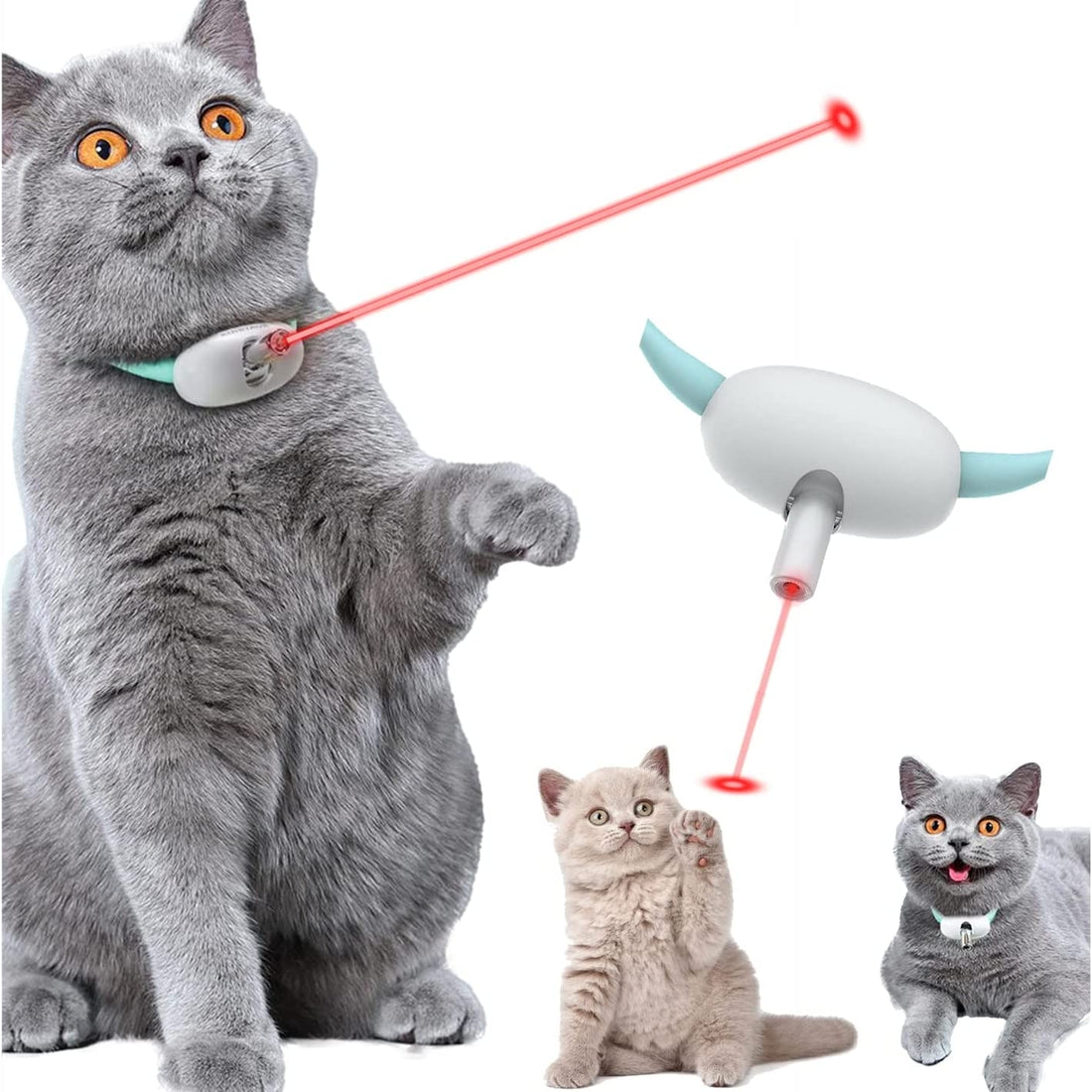 Aiqi automatic cat toy laser collar for kittens, featuring a smart USB rechargeable teasing device with interactive training functions.