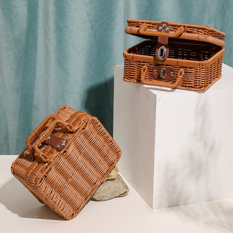 Rattan cosmetic storage box by RenFan, a stylish 家用收纳箱 for organizing makeup and beauty products.