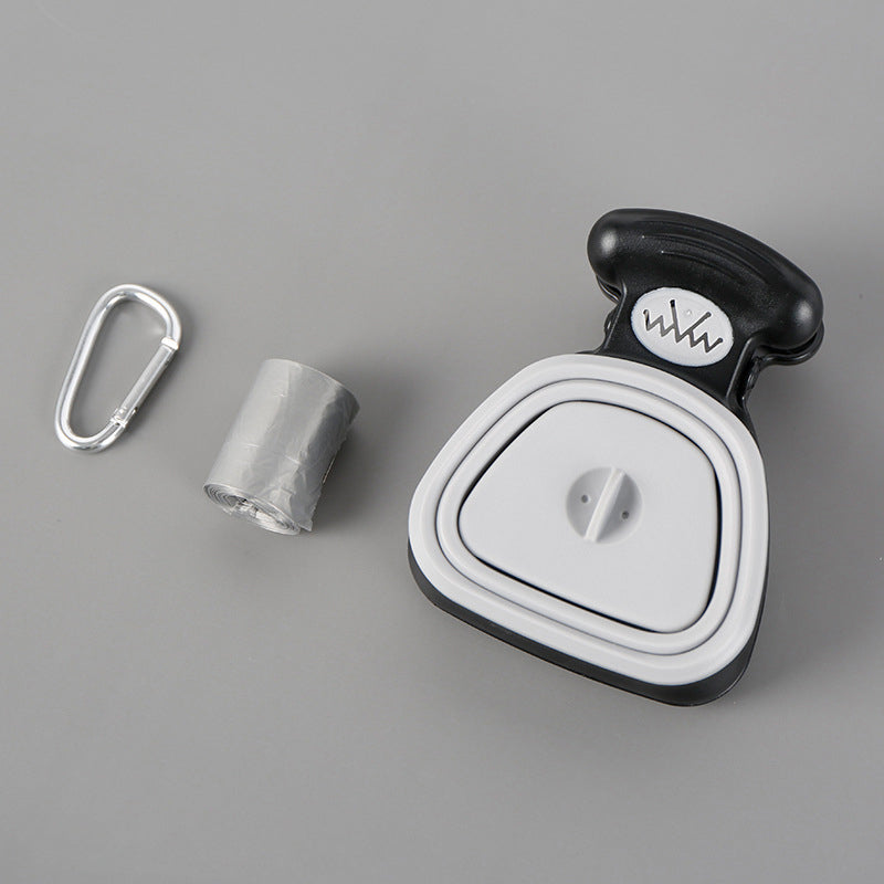 RenFan pet dog poop bag dispenser and foldable poop spoon, portable travel pet waste disposal accessory in image.