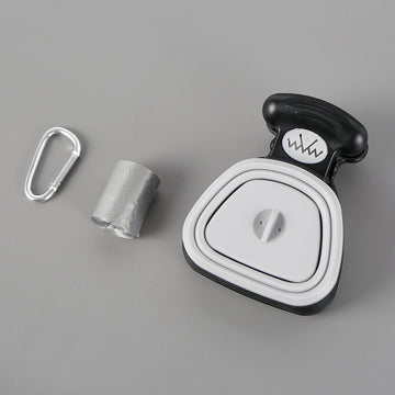 RenFan pet dog poop bag dispenser and foldable poop spoon, portable travel pet waste disposal accessory in image.