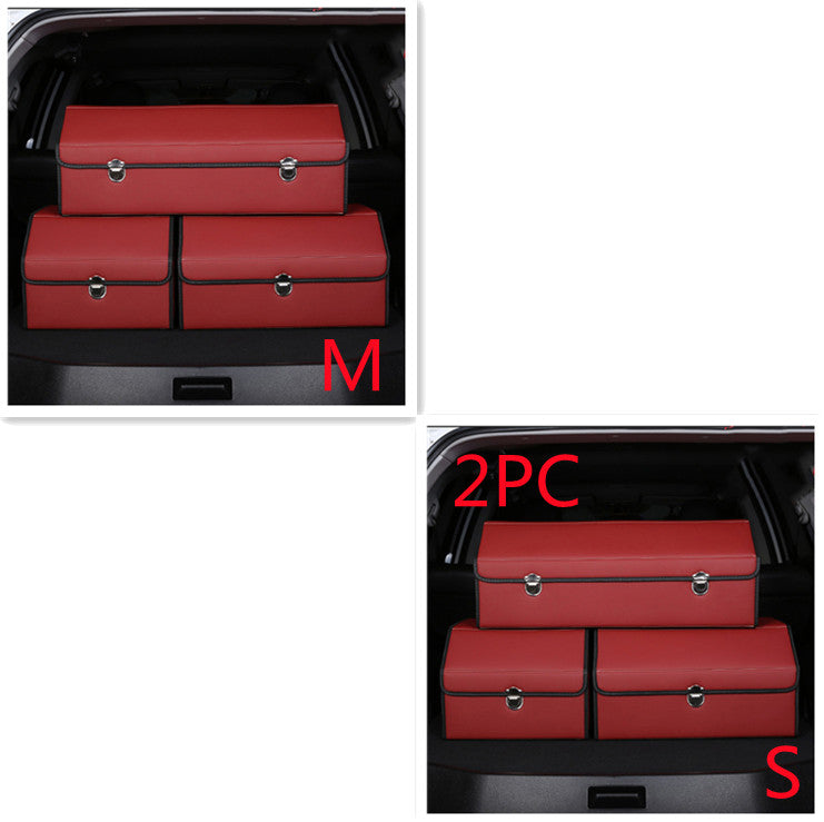 Foldable RenFan trunk car storage box in the trunk, showing its compact, customizable design for organized vehicle storage.