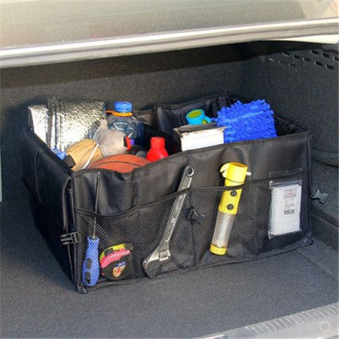 RenFan car trunk storage box with folding design, organized in-car tool box for efficient vehicle storage.