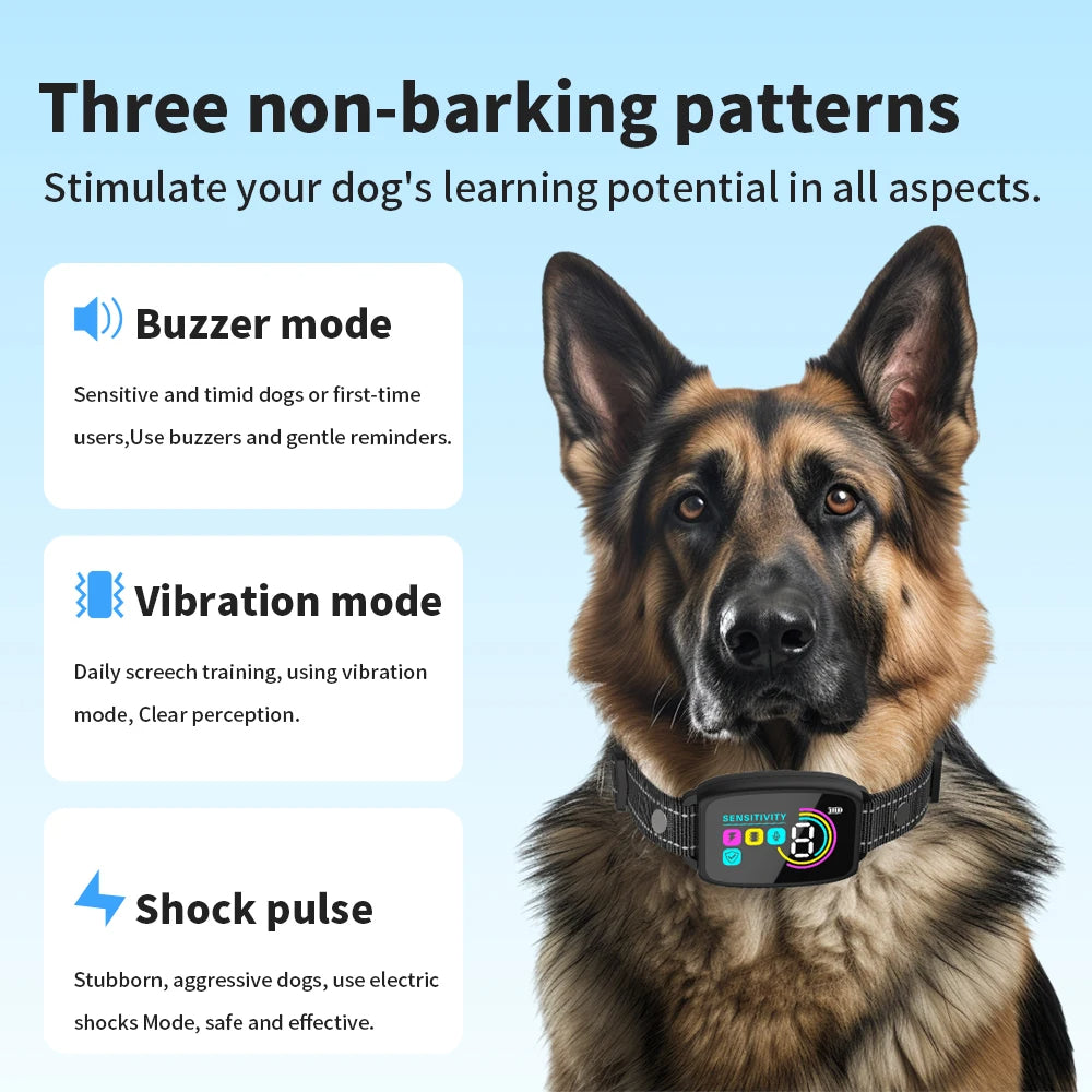 Jingqian smart dog collar with digital display, waterproof design, rechargeable anti-barking collar for pets, stops excessive barking.