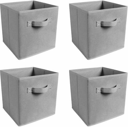 Four foldable storage boxes made of canvas fabric, black color, with handles, ideal for home organization by xtflwq.