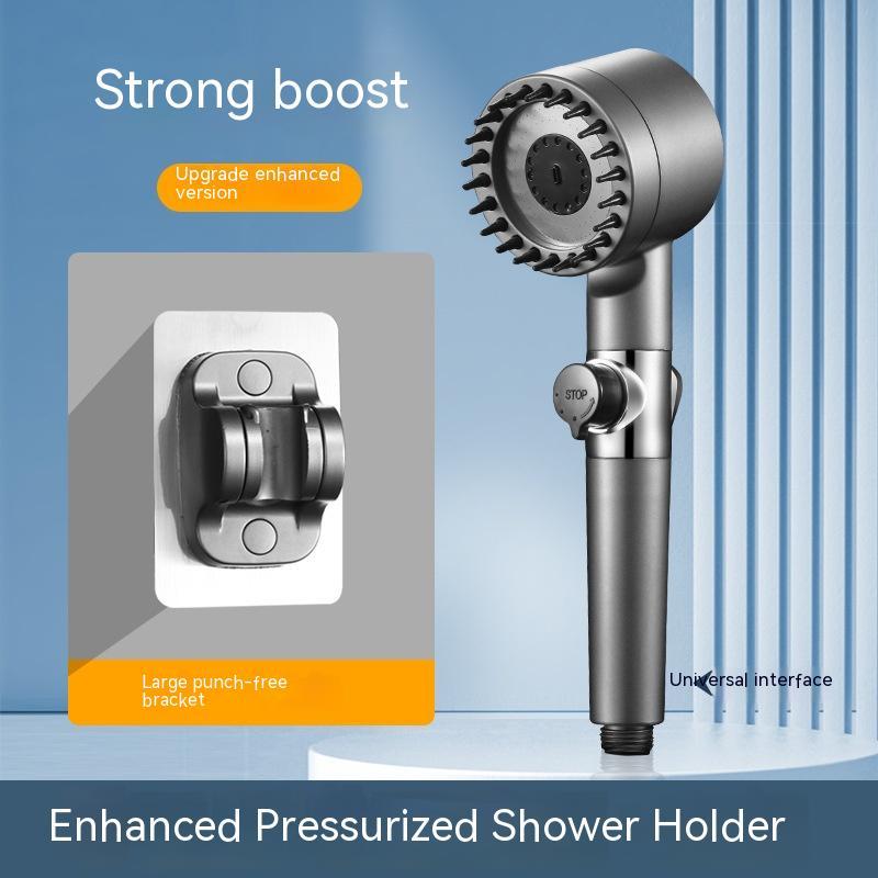 Aiqi Third Gear Adjustable Supercharged Shower Head with hose, chrome finish, and multiple spray settings for household bath use.
