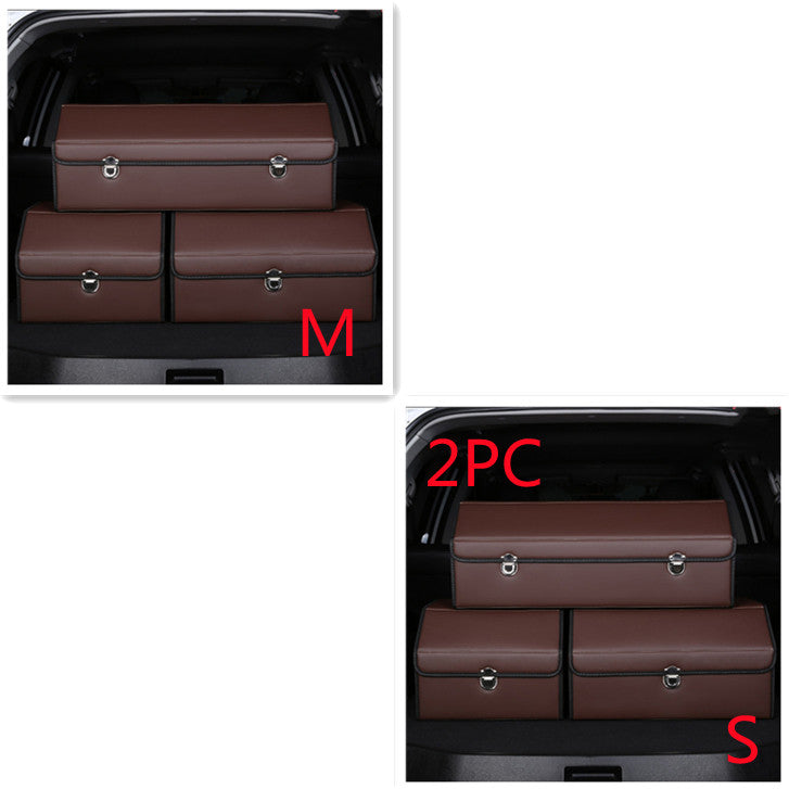 Foldable RenFan trunk storage box for car, flexible cargo organizer with custom design inside the vehicle trunk.