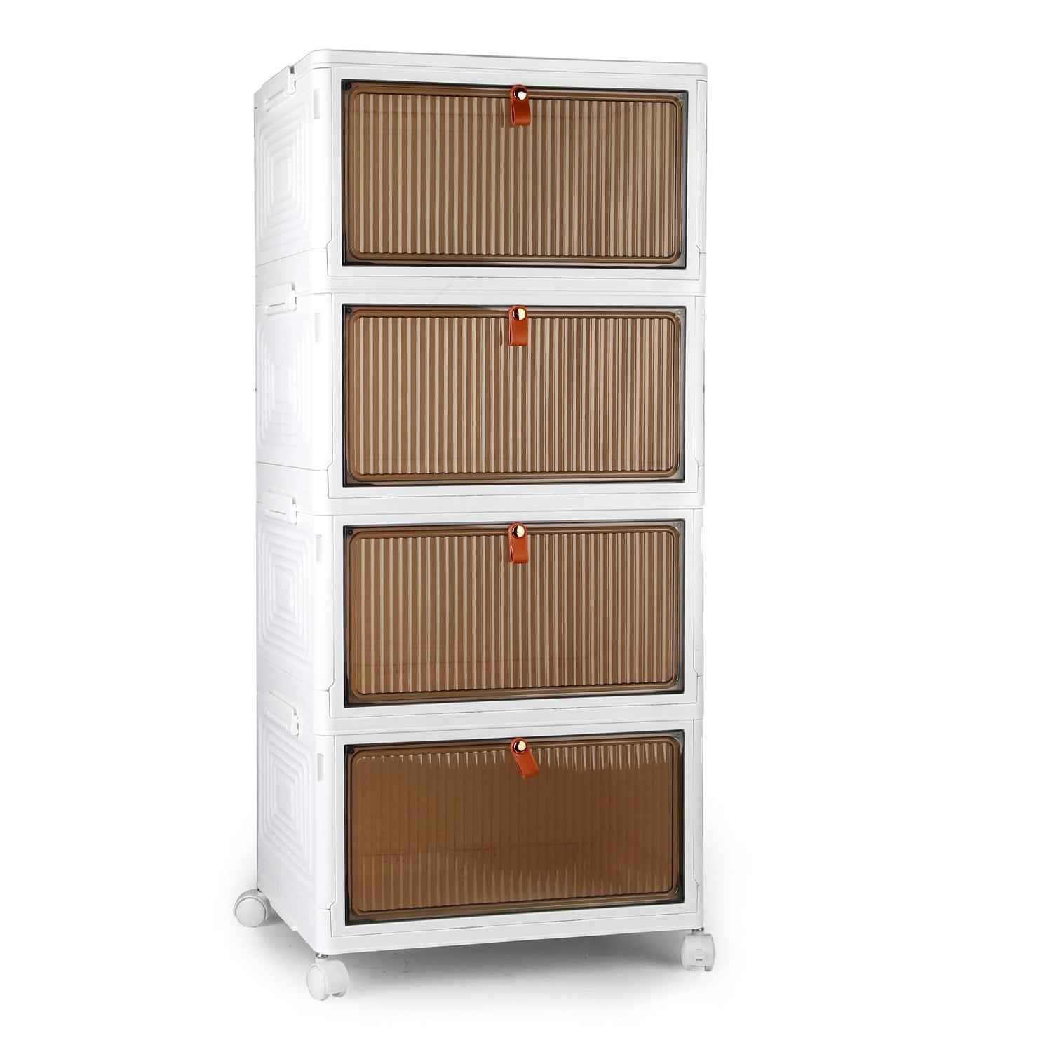 4Pc Foldable Storage Bins With Lid Front Magnetic Door Collapsible Stackable Closet Organizer Containers With 4Pcs 360 Degree Rotatable Wheels