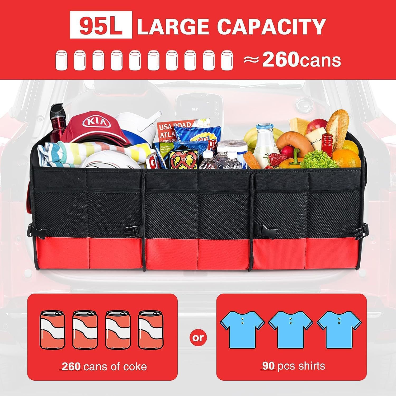 Aiqi large capacity car trunk storage box in the vehicle storage category, shown installed in a car trunk for organized storage.