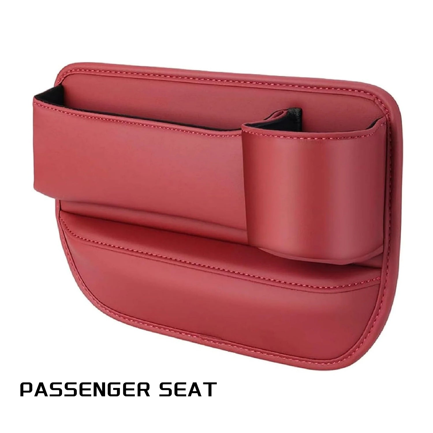 Popmarket car seat storage box with cup holder and adjustable seat gap organizer, designed to fit between car seats.