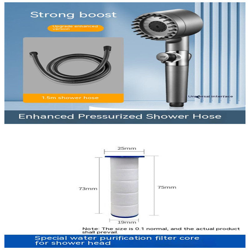 Aiqi Third Gear Adjustable Supercharged Shower Head with flexible hose for household bathroom use, showcasing multiple spray settings.