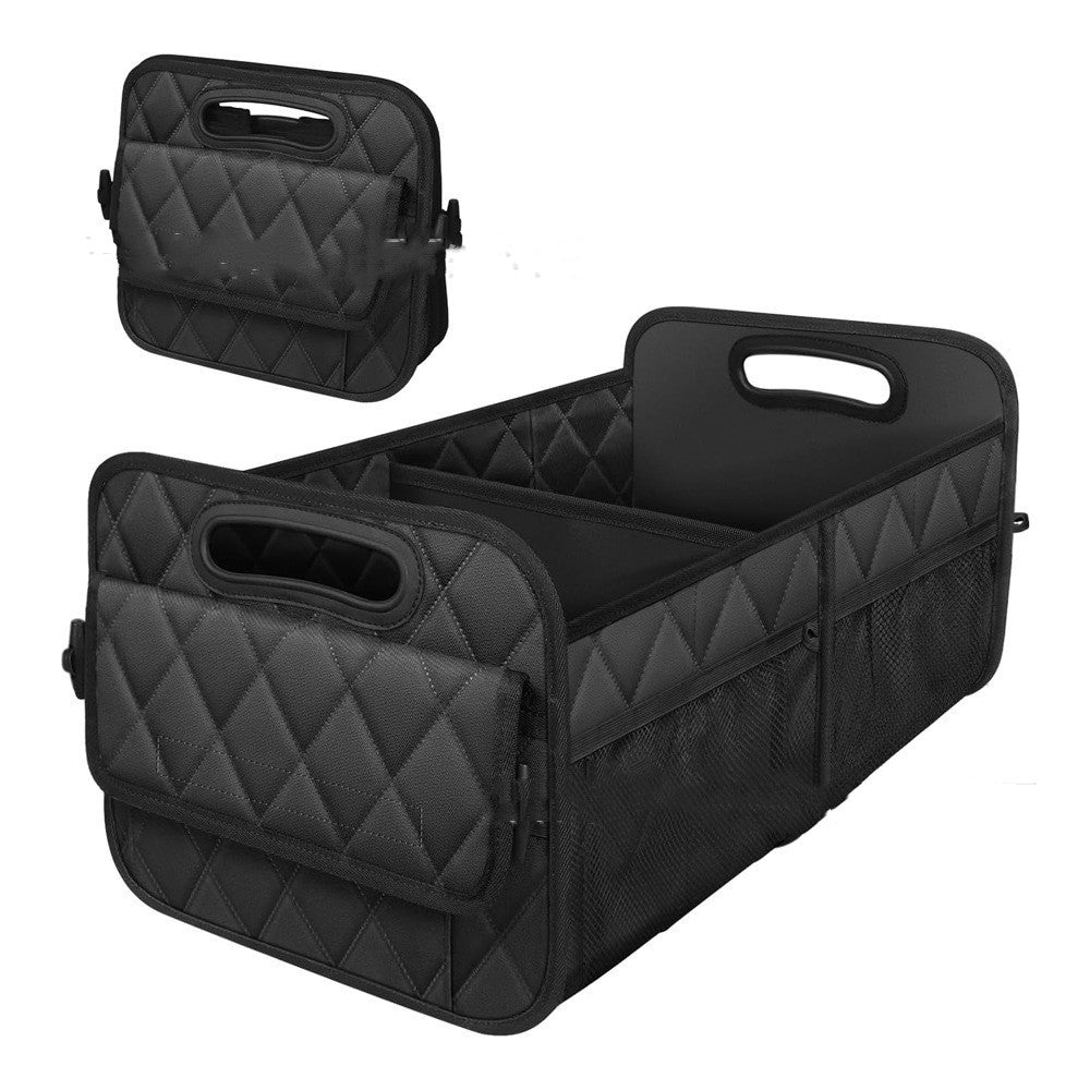 Jingqian trunk car storage tail box 家用收纳箱 in a clean, organized vehicle trunk with spacious interior and secure lid.