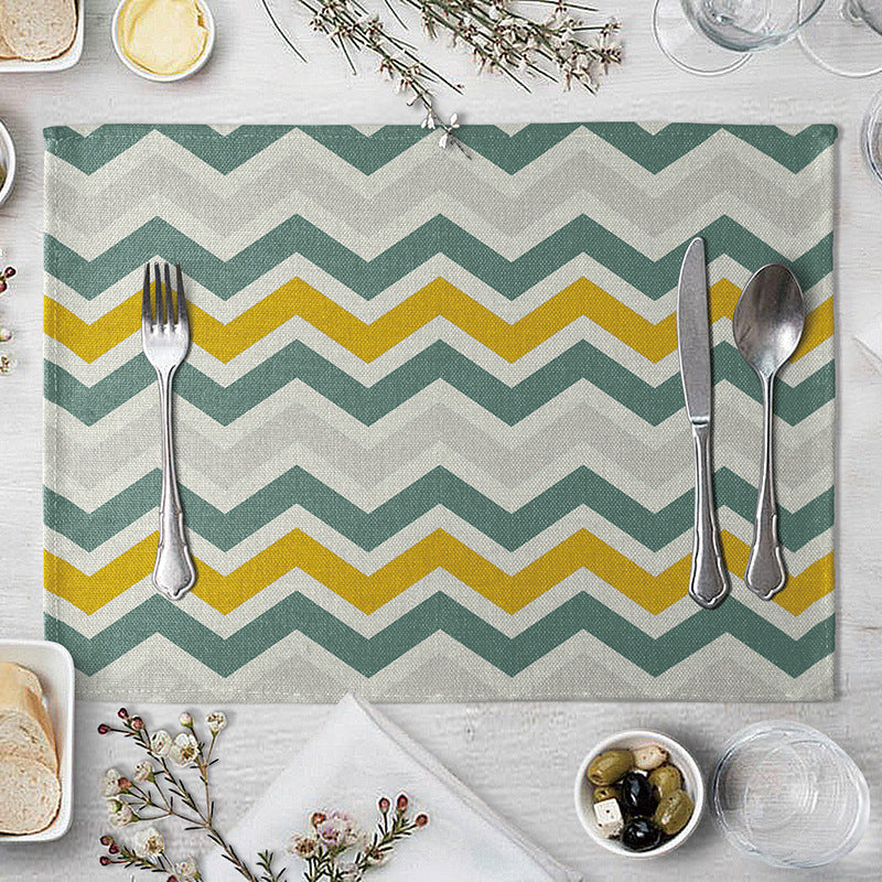 Aiqi geometric pattern dining table placemat showcasing modern kitchen supplies with a colorful, intricate design.