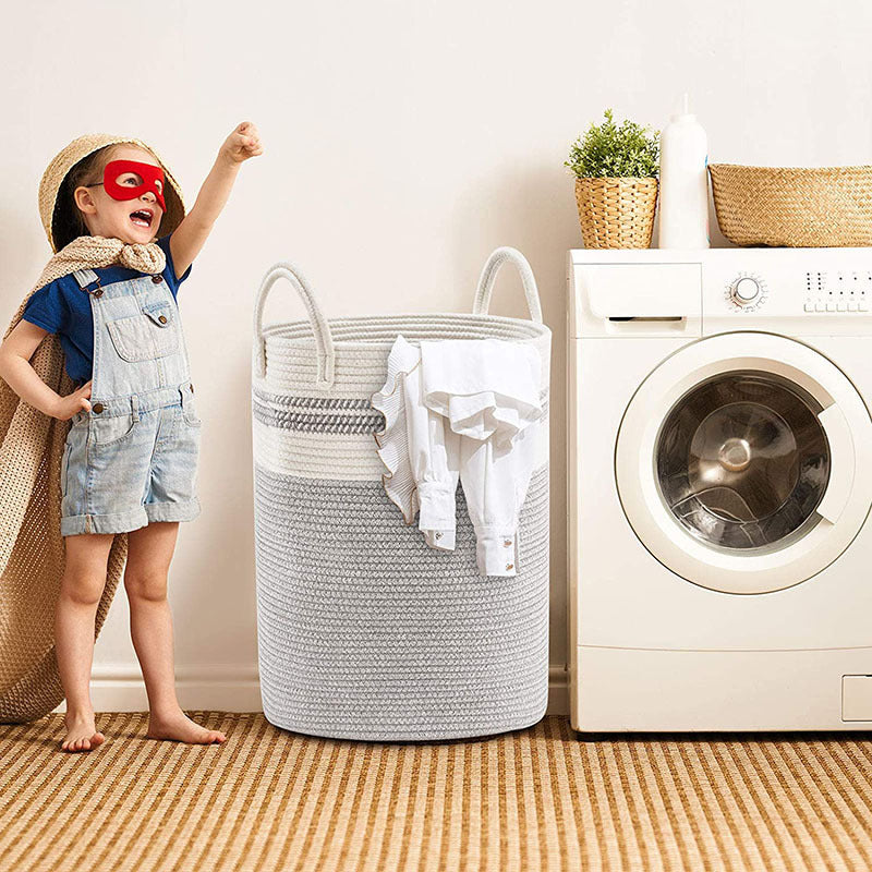 Cotton string knitted storage basket by RenFan, versatile home organization bin with a woven design and sturdy handles.