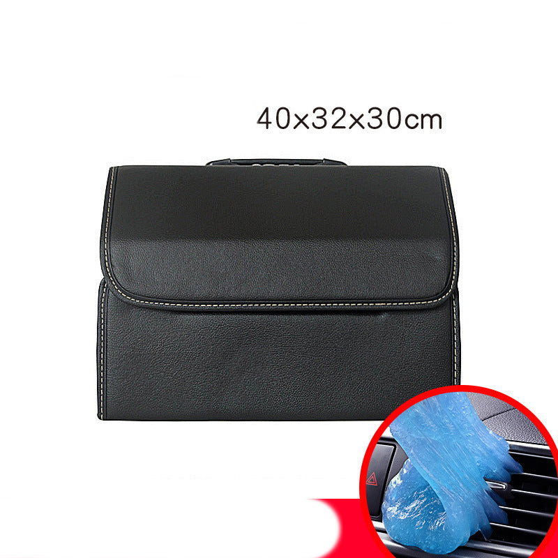 Foldable leather storage box from Aiqi for car organization, with compartments for easy vehicle storage and neatness.