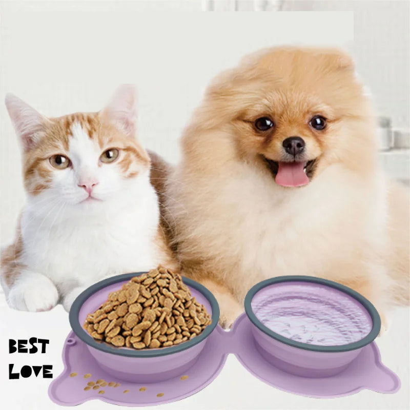 Portable Silicone Double Pet Bowl