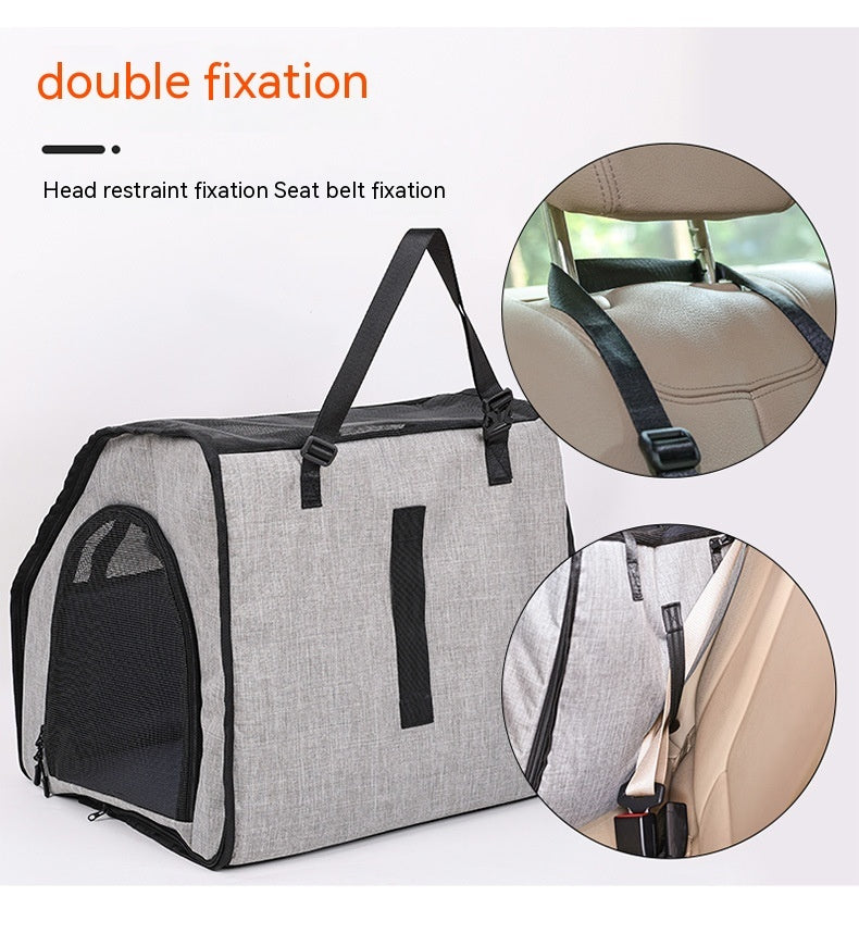 Aiqi portable dog cage nest for pets, ideal for travel and outdoor use, featuring breathable fabric and lightweight design.