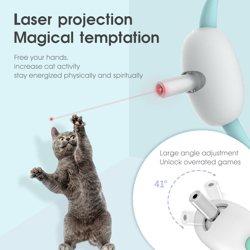 Aiqi automatic laser cat toy collar with USB charging, interactive teasing device for kittens, designed for pet entertainment and training.