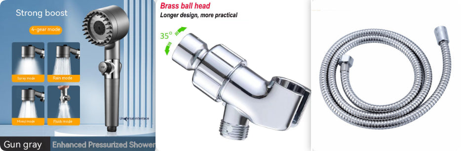 Aiqi Third Gear adjustable supercharged shower head with flexible hose and modern design for household bathroom use.