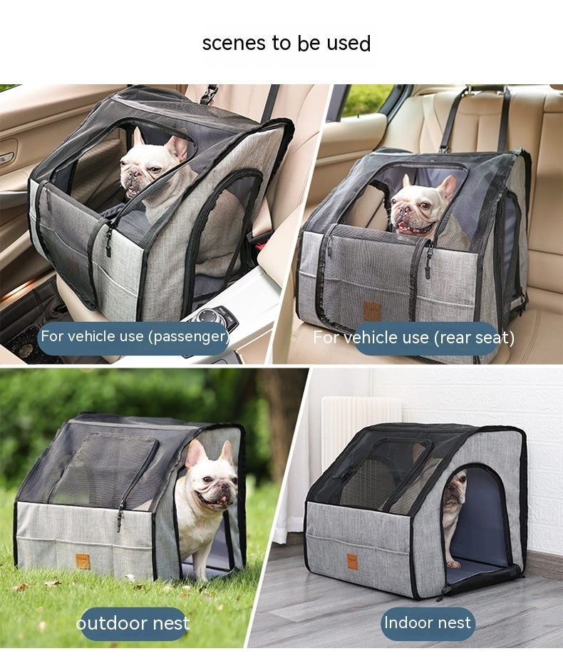 Aiqi pet car supplies dog cage nest, portable pet travel crate with soft interior for dogs on the go.