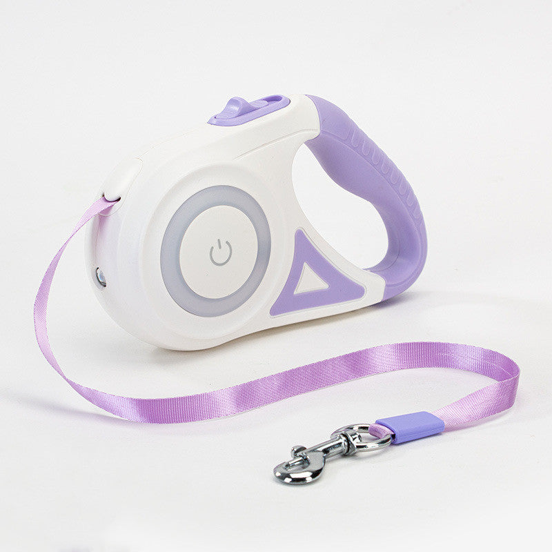 Aiqi retractable dog leash and collar set with automatic tension for small and medium pets, featuring a spotlight for nighttime walks.