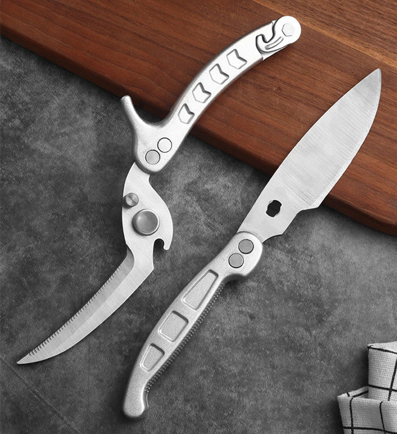 Aiqi stainless steel SK5 multifunctional kitchen scissors with ergonomic handles, designed for home kitchen use.