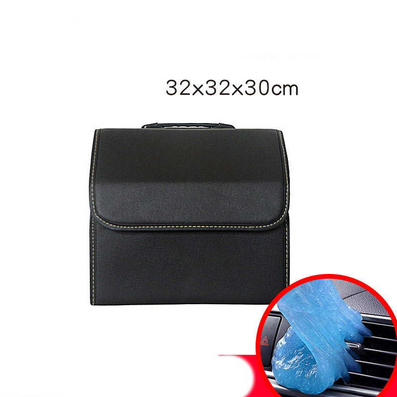 Foldable leather storage box by Aiqi for car organization, featuring a compact, stylish design for vehicle storage and clutter reduction.