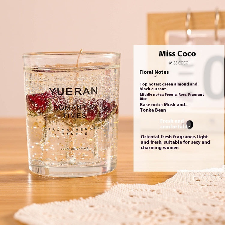Aiqi real flower jelly aromatherapy candle with essential oil ornaments, showcasing colorful floral decorations and a calming scent.