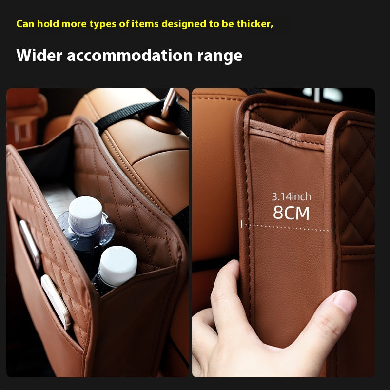 Aiqi car seat back storage bag hanging on vehicle seat, multifunctional storage box for organizing car essentials and trash.