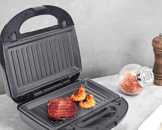 Aiqi 6-in-1 waffle maker and sandwich grill with EU plug, compact kitchen appliance for breakfast, doughnuts, cakes, and sandwiches.