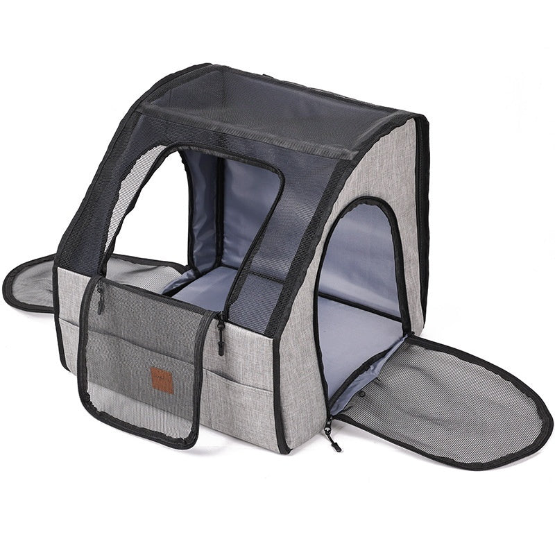 Aiqi portable dog cage nest for pets, ideal for car travel, featuring a foldable design and soft cushioning for comfort.