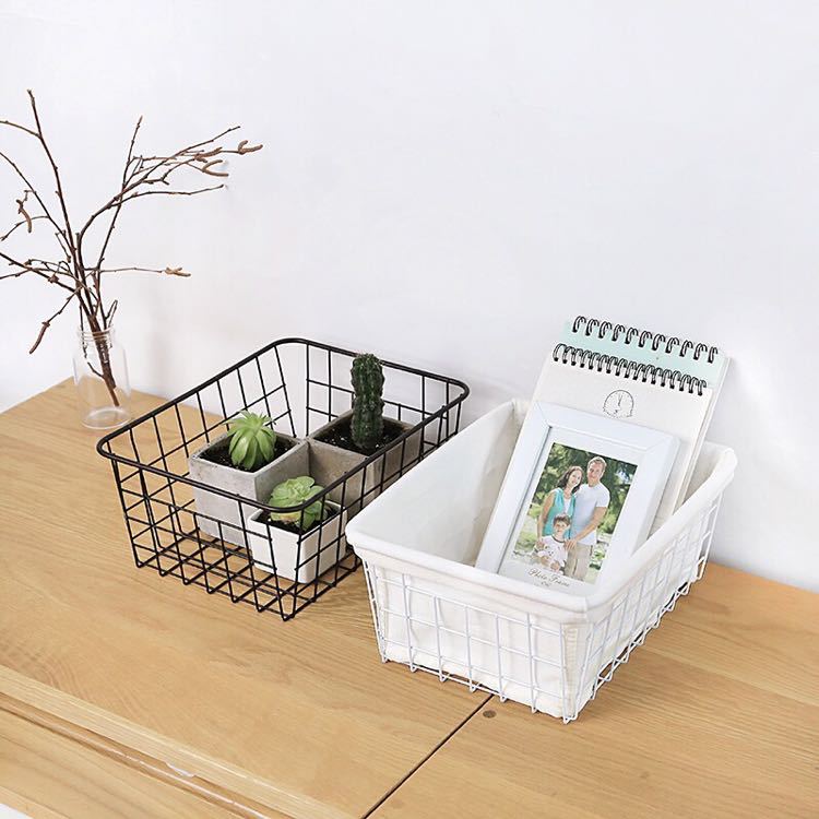 RenFan iron storage basket for desktop organization, durable household storage bin with a sleek metal design.